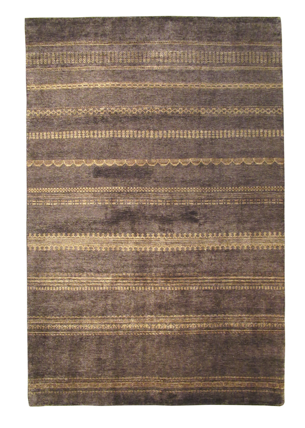 Oriental Rug Pakistani Handmade Area Transitional Tribal 5'7"x8'4" (6x8) Brown Gabbeh Stripes Design #A24728