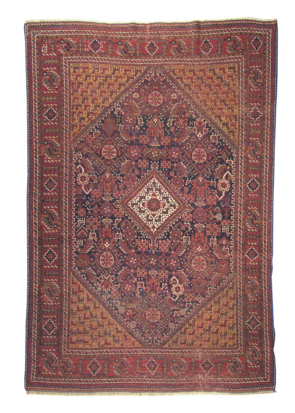 Persian Rug Ghashghaei Handmade Area Tribal Antique 4'3"x6'5" (4x6) Red Geometric Design #A24740