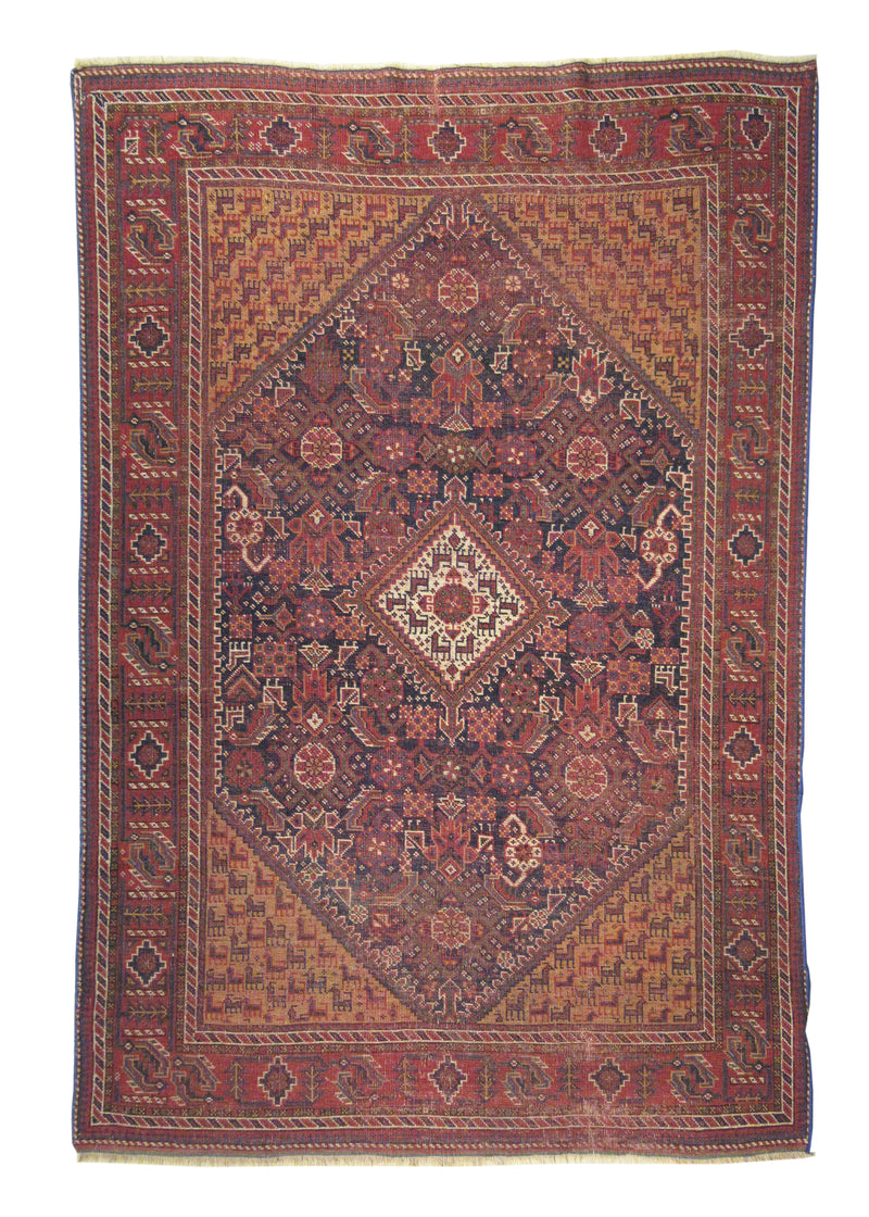 Persian Rug Ghashghaei Handmade Area Tribal Antique 4'3"x6'5" (4x6) Red Geometric Design #A24740