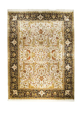 Oriental Rug Indian Handmade Area Transitional 9'0"x11'10" (9x12) Whites/Beige Black Tea Washed Isfahan Floral Design #A24745