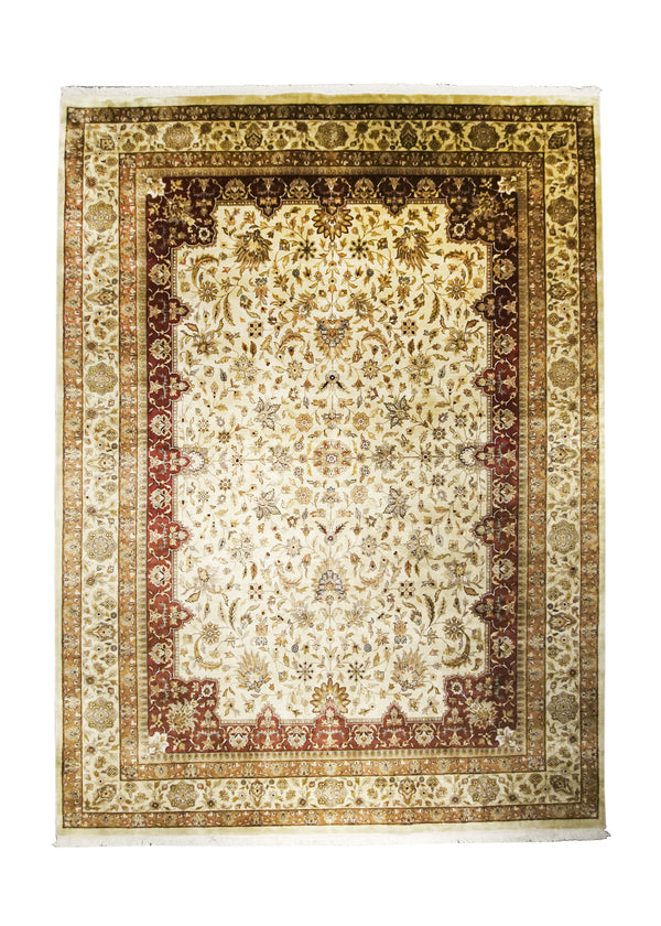 Oriental Rug Indian Handmade Area Transitional 8'8"x11'8" (9x12) Whites/Beige Tea Washed Floral Design #A24746
