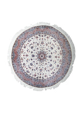 Persian Rug Tabriz Handmade Round Traditional 6'6"x6'6" (7x7) Whites/Beige Pink Floral Design #A24758