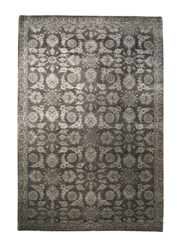 Oriental Rug Indian Handmade Area Transitional Neutral 6'2"x9'2" (6x9) Brown Gray Floral Design #A24790