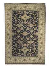 Oriental Rug Indian Handmade Area Traditional 5'11"x9'0" (6x9) Black Whites/Beige Floral Soumak Design #A24796
