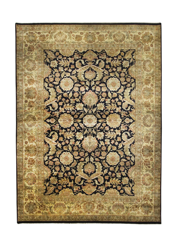 Oriental Rug Indian Handmade Area Traditional 10'0"x13'11" (10x14) Black Yellow/Gold Tea Washed Design #A24806