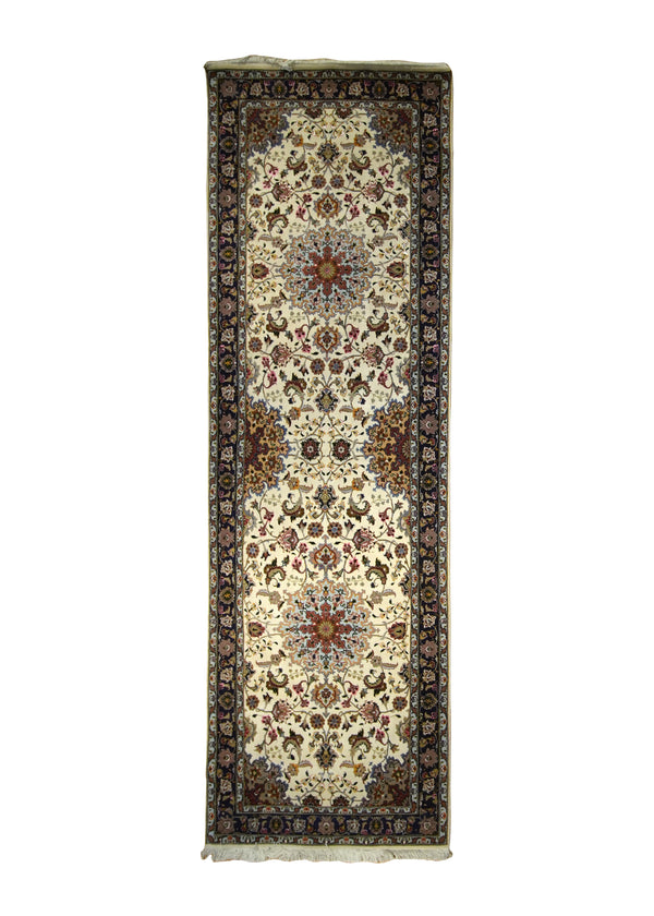 Persian Rug Tabriz Handmade Runner Traditional 2'10"x9'3" (3x9) Whites/Beige Blue Naghsh Floral Design #A24811