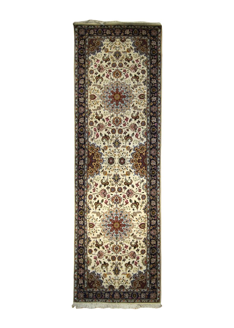 Persian Rug Tabriz Handmade Runner Traditional 2'10"x9'3" (3x9) Whites/Beige Blue Naghsh Floral Design #A24811