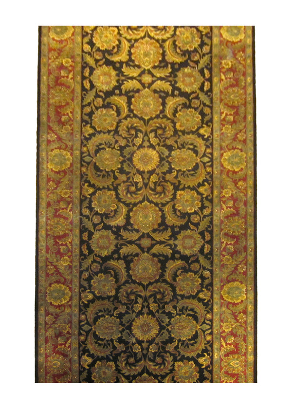 Oriental Rug Indian Handmade Runner Traditional 6'3"x17'11" (6x18) Black Red Tea Washed Design #A24813