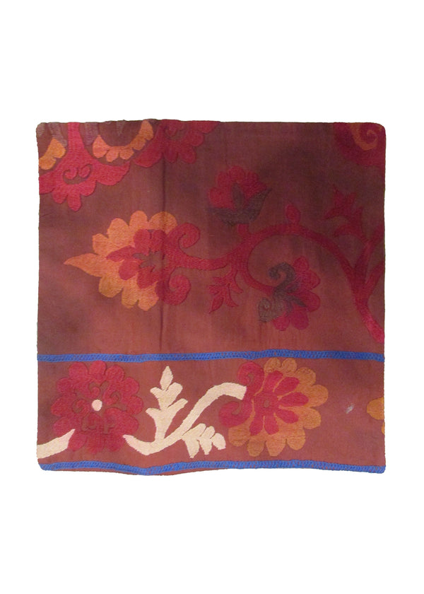 Oriental Rug Uzbek Handmade Pillow Traditional 1'4"x1'4" (1x1) Red Suzani Floral Design #A24872