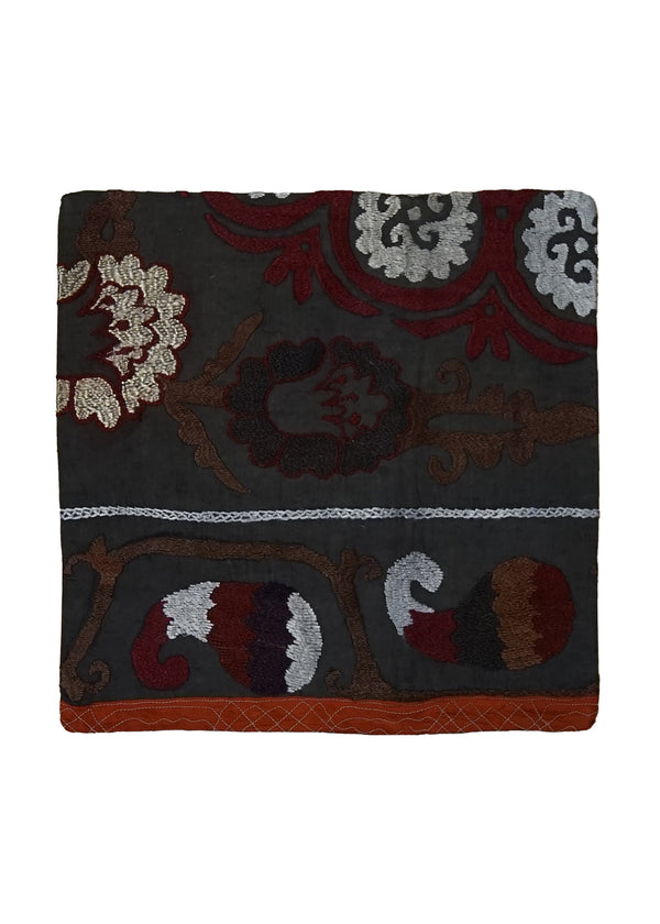 Oriental Rug Uzbek Handmade Pillow Traditional 1'4"x1'4" (1x1) Green Suzani Floral Design #A24879