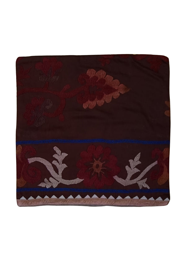 Oriental Rug Uzbek Handmade Pillow Traditional 1'4"x1'4" (1x1) Red Suzani Floral Design #A24880