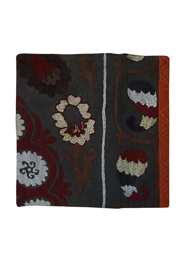 Oriental Rug Uzbek Handmade Pillow Traditional 1'4"x1'4" (1x1) Green Suzani Floral Design #A24882