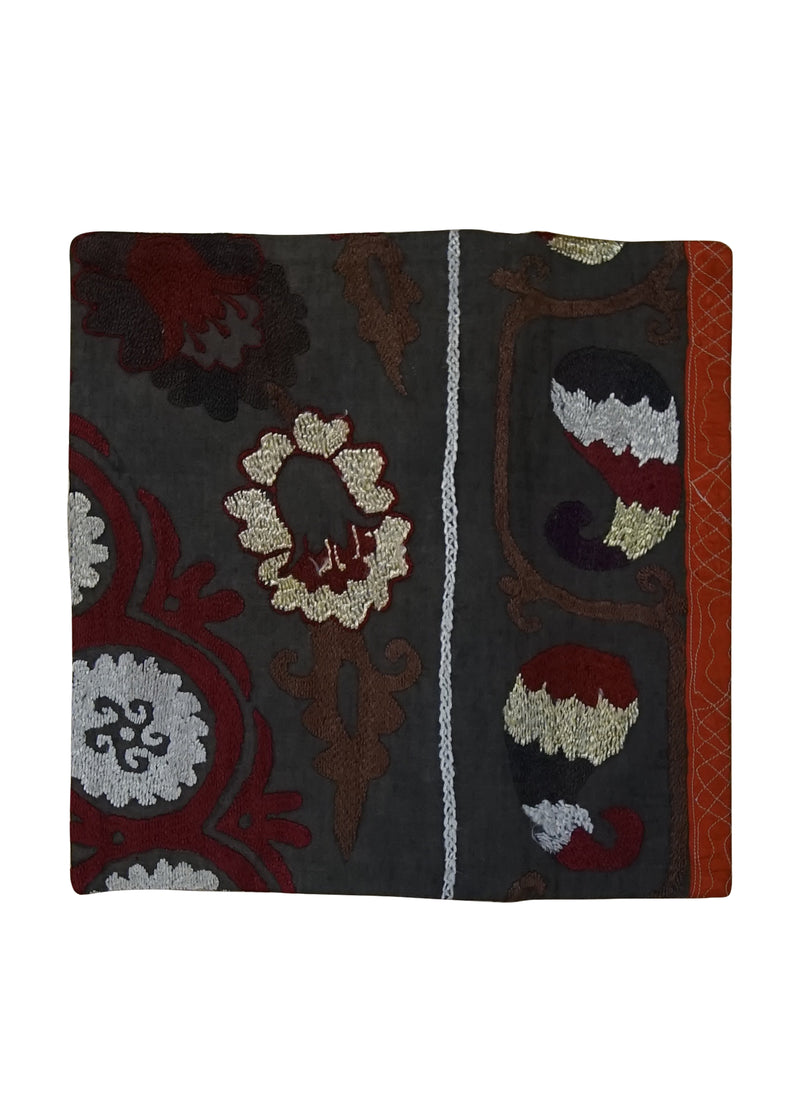 Oriental Rug Uzbek Handmade Pillow Traditional 1'4"x1'4" (1x1) Green Suzani Floral Design #A24882