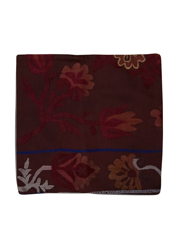 Oriental Rug Uzbek Handmade Pillow Traditional 1'4"x1'4" (1x1) Red Suzani Floral Design #A24883