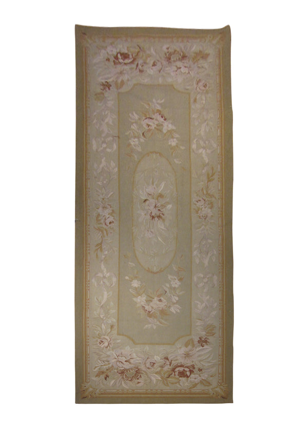 Oriental Rug Chinese Handmade Runner Traditional 3'0"x10'1" (3x10) Whites/Beige Tapestry Aubusson Floral Design #A24915