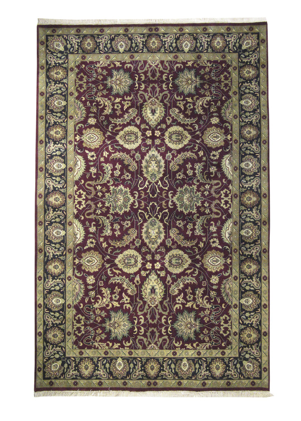 Oriental Rug Indian Handmade Area Transitional 5'7"x8'8" (6x9) Red Tea Washed Floral Design #A24916