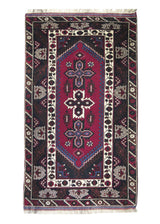 Oriental Rug Turkish Handmade Area Tribal 4'0"x6'9" (4x7) Red Blue Geometric Design #A24919