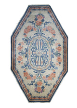 Oriental Rug Chinese Handmade Round Traditional Antique 2'8"x4'4" (3x4) Whites/Beige Blue Pink Octagon Fetti Floral Design #A24940