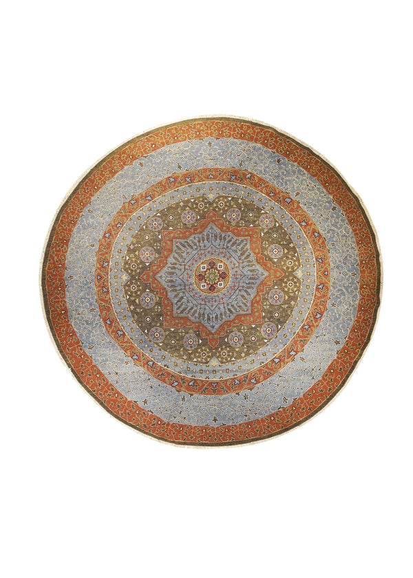 Oriental Rug Indian Handmade Round Transitional 10'0"x10'0" (10x10) Red Blue Soumak Geometric Design #A24943