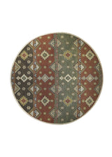 Oriental Rug Indian Handmade Round Transitional 8'0"x8'0" (8x8) Green Red Soumak Geometric Design #A24948