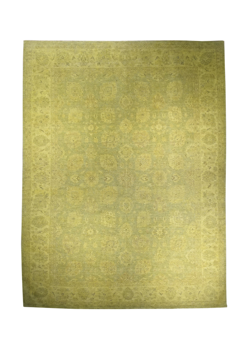 Oriental Rug Pakistani Handmade Area Transitional Vintage 8'9"x11'7" (9x12) Yellow/Gold Overdyed Oushak Floral Design #A25002