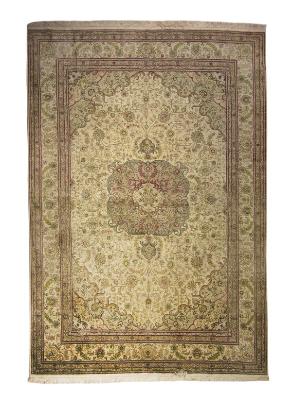 Oriental Rug Turkish Handmade Area Traditional Vintage 6'3"x8'10" (6x9) Whites/Beige Green Floral Design #A25030