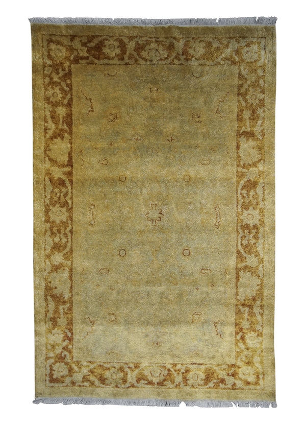 Oriental Rug Indian Handmade Area Transitional 4'0"x6'2" (4x6) Yellow/Gold Tea Washed Oushak Floral Design #A25041