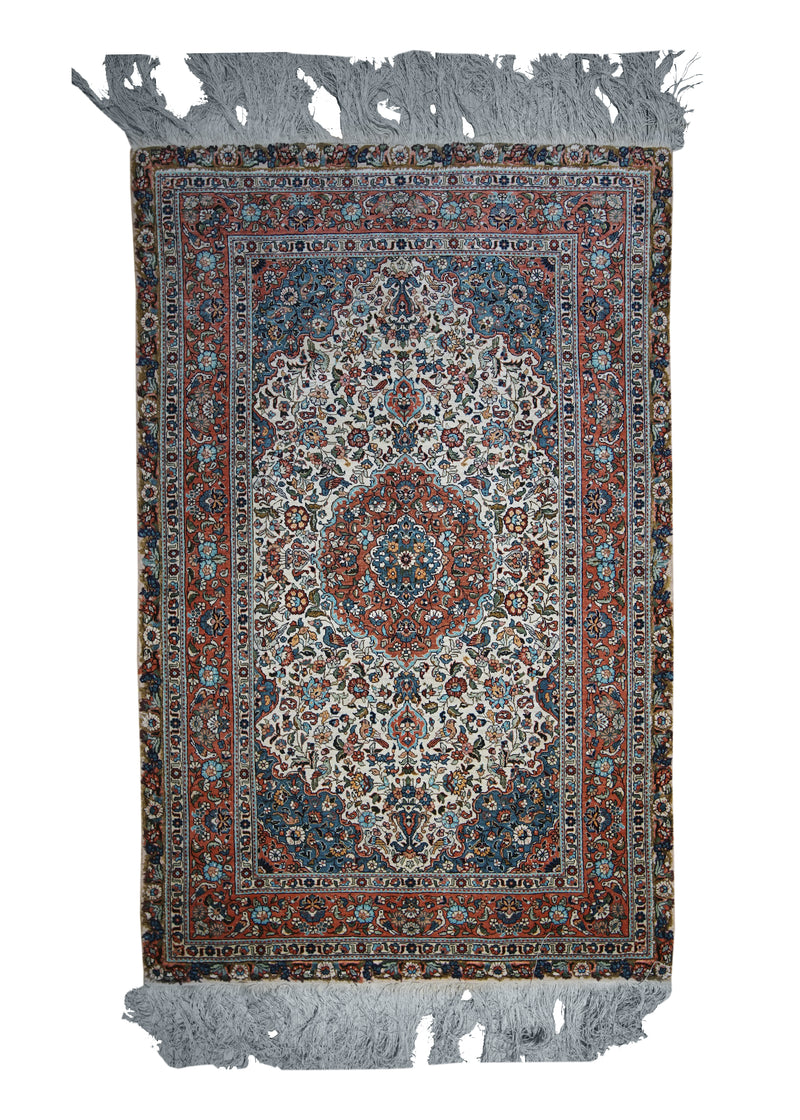 Oriental Rug Chinese Handmade Area Traditional 2'7"x4'0" (3x4) Whites/Beige Orange Blue Qum Floral Design #A25070