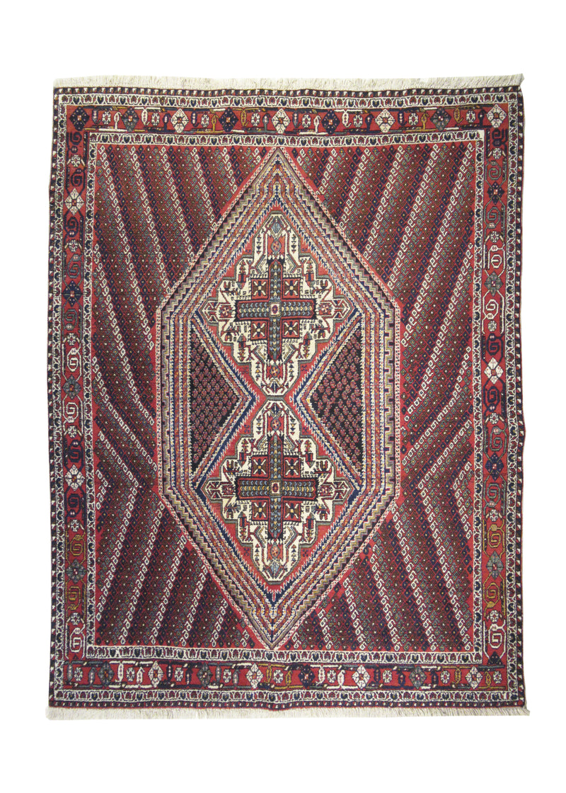 Persian Rug Abadeh Handmade Area Tribal 5'1"x6'6" (5x7) Red Blue Floral Design #A25082