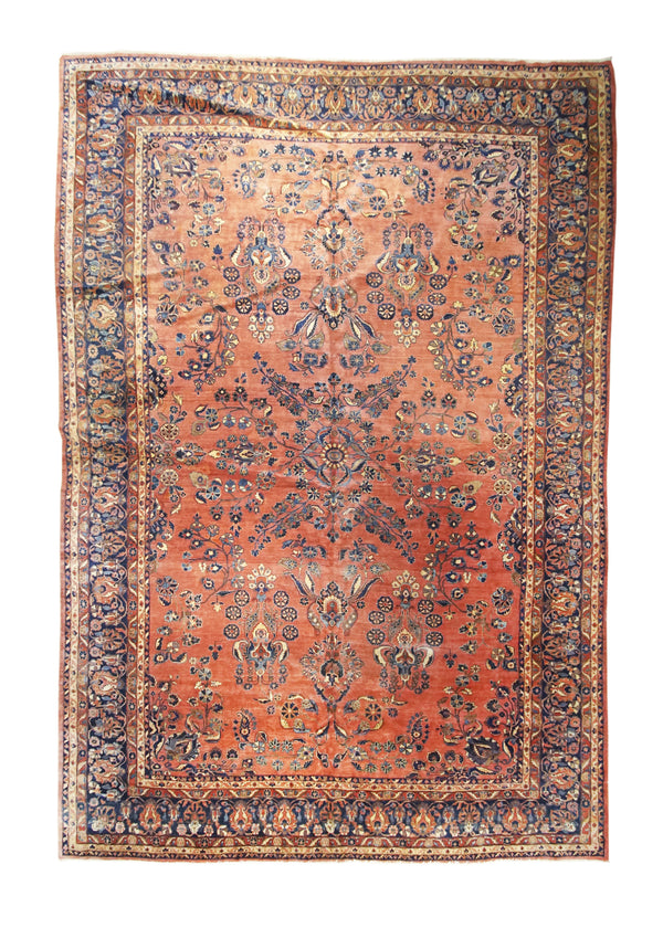 Persian Rug Mohajeran Sarouk Handmade Area Traditional Antique 11'2"x16'2" (11x16) Red Blue Floral Design #A25092