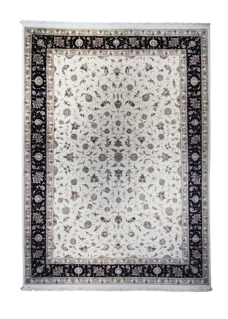 Oriental Rug Chinese Handmade Area Transitional 9'9"x13'7" (10x14) Whites/Beige Black Naghsh Floral Design #A25096