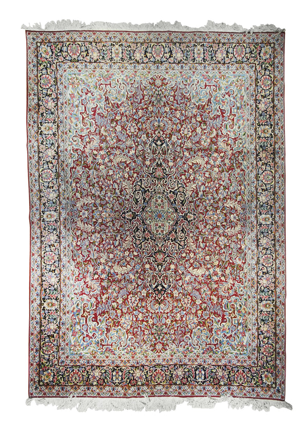 Persian Rug Lavar Kerman Handmade Area Traditional 9'8"x14'0" (10x14) Red Blue Floral Design #A25107