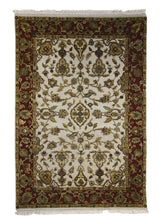 Oriental Rug Indian Handmade Area Transitional 3'11"x5'11" (4x6) Whites/Beige Red Yellow/Gold Tea Washed Floral Oushak Design #A25117