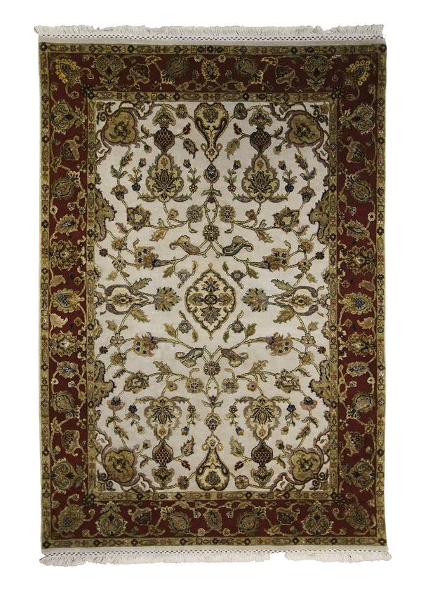 Oriental Rug Indian Handmade Area Transitional 3'11"x5'11" (4x6) Whites/Beige Red Yellow/Gold Tea Washed Floral Oushak Design #A25117