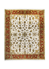 Oriental Rug Indian Handmade Area Transitional 8'0"x10'0" (8x10) Whites/Beige Red Tea Washed Floral Oushak Design #A25128