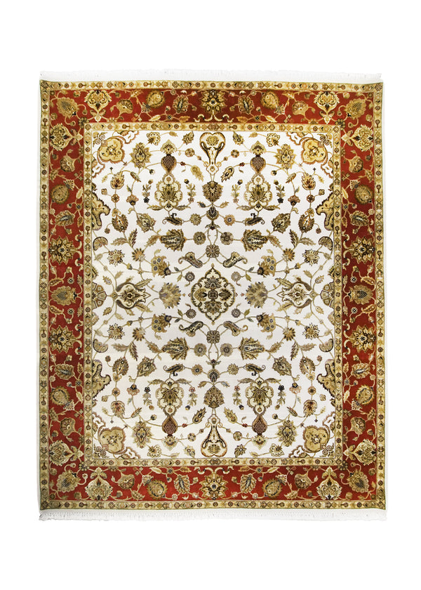 Oriental Rug Indian Handmade Area Transitional 8'0"x10'0" (8x10) Whites/Beige Red Tea Washed Floral Oushak Design #A25128