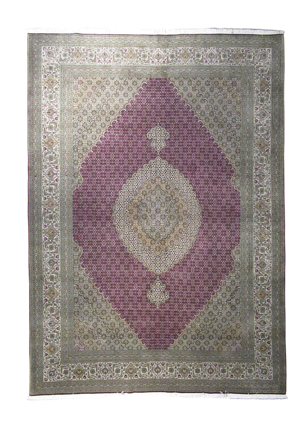 Persian Rug Tabriz Handmade Area Traditional 8'2"x11'6" (8x12) Red Whites/Beige Green Mahi Fish Design #A25146