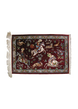 Persian Rug Qum Handmade Area Traditional 1'9"x2'5" (2x2) Red Pictorial Hunting Scene Design #A25172