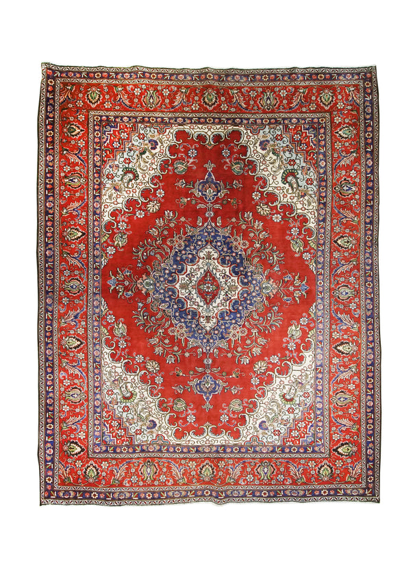 Persian Rug Tabriz Handmade Area Traditional 9'6"x12'6" (10x13) Red Blue Geometric Design #A25204
