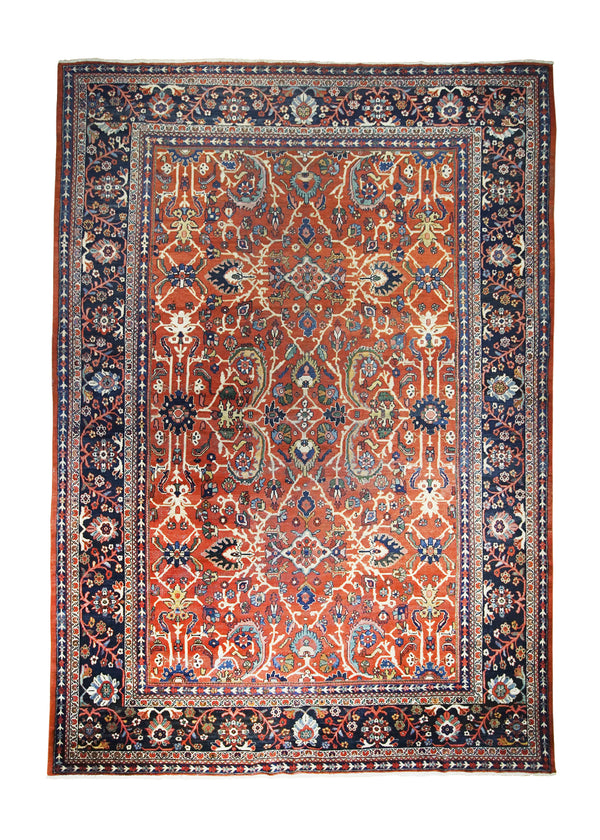 Persian Rug Mahal Handmade Area Tribal Antique 9'2"x13'3" (9x13) Red Blue Floral Design #A25213