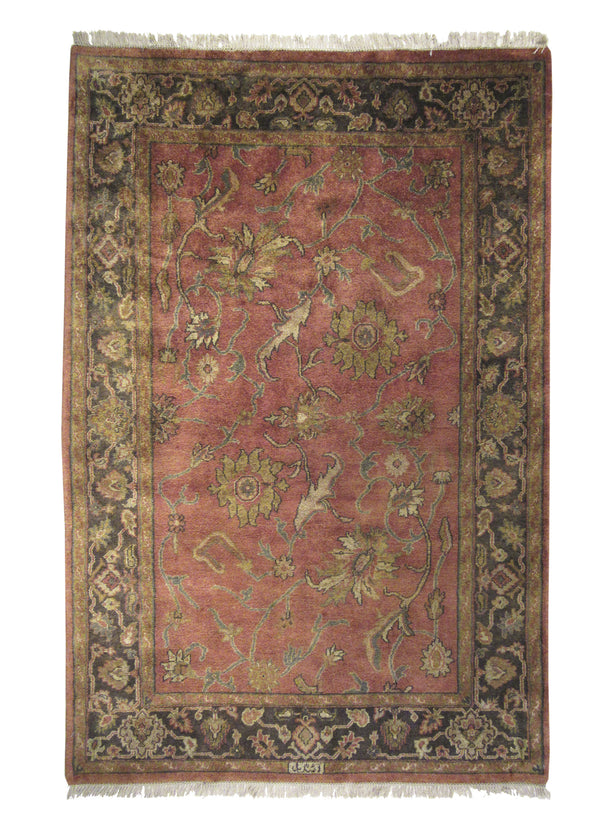 Oriental Rug Indian Handmade Area Transitional 5'10"x8'9" (6x9) Red Tea Washed Oushak Floral Design #A25220
