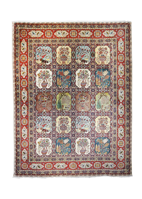 Persian Rug Tabriz Handmade Area Traditional 9'10"x12'9" (10x13) Blue Red Green Tree of Life Garden Design #A25257
