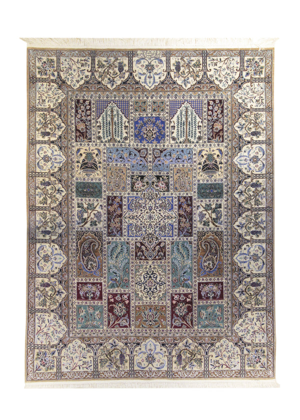 Persian Rug Nain Handmade Area Traditional 4'8"x6'2" (5x6) Multi-color Whites/Beige Blue Garden Design #A25282