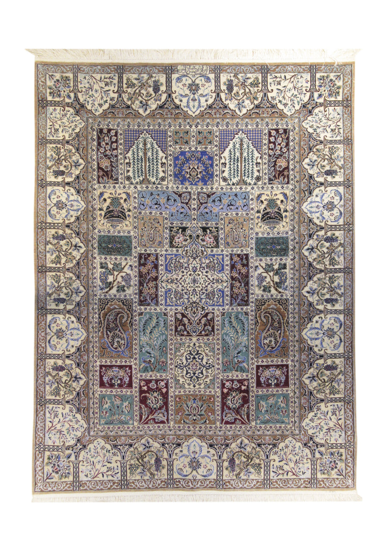 Persian Rug Nain Handmade Area Traditional 4'8"x6'2" (5x6) Multi-color Whites/Beige Blue Garden Design #A25282