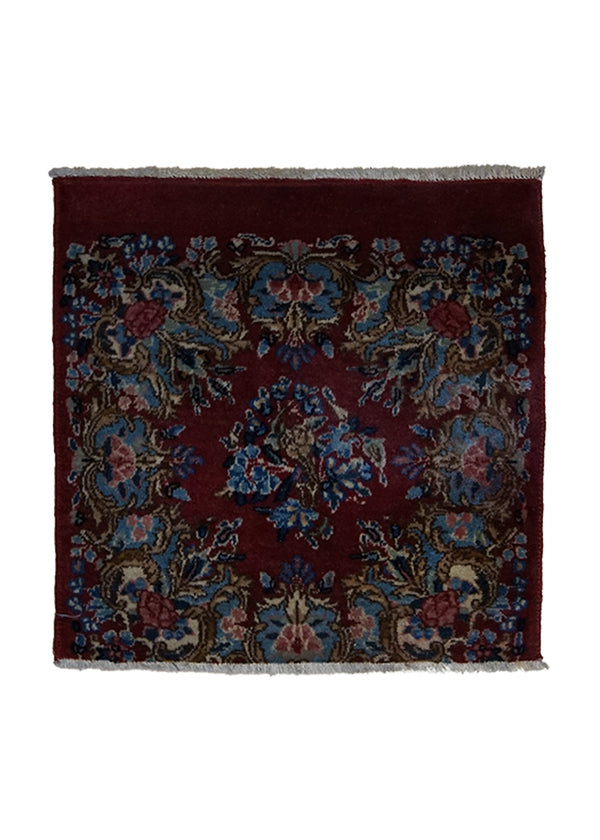 Persian Rug Lavar Kerman Handmade Square Traditional Antique 1'8"x1'8" (2x2) Red Blue Floral Design #A25291