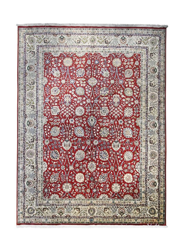 Persian Rug Tabriz Handmade Area Traditional 11'2"x14'9" (11x15) Red Whites/Beige Floral Design #A25300