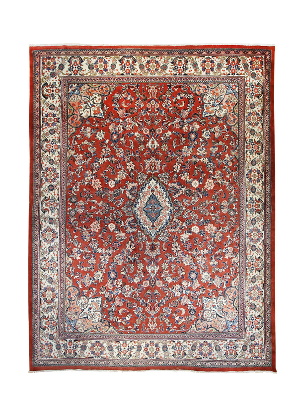 Persian Rug Mahal Handmade Area Tribal 10'5"x13'9" (10x14) Red Whites/Beige Floral Design #A25301
