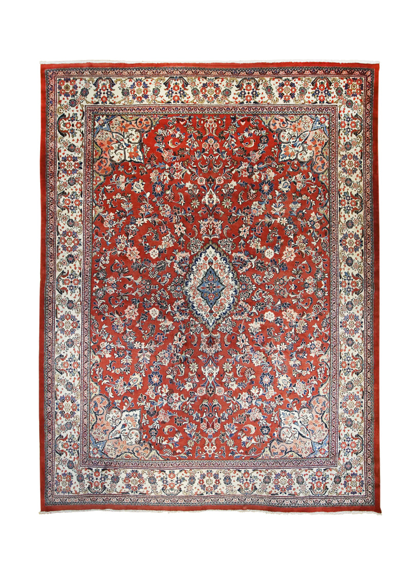 Persian Rug Mahal Handmade Area Tribal 10'5"x13'9" (10x14) Red Whites/Beige Floral Design #A25301