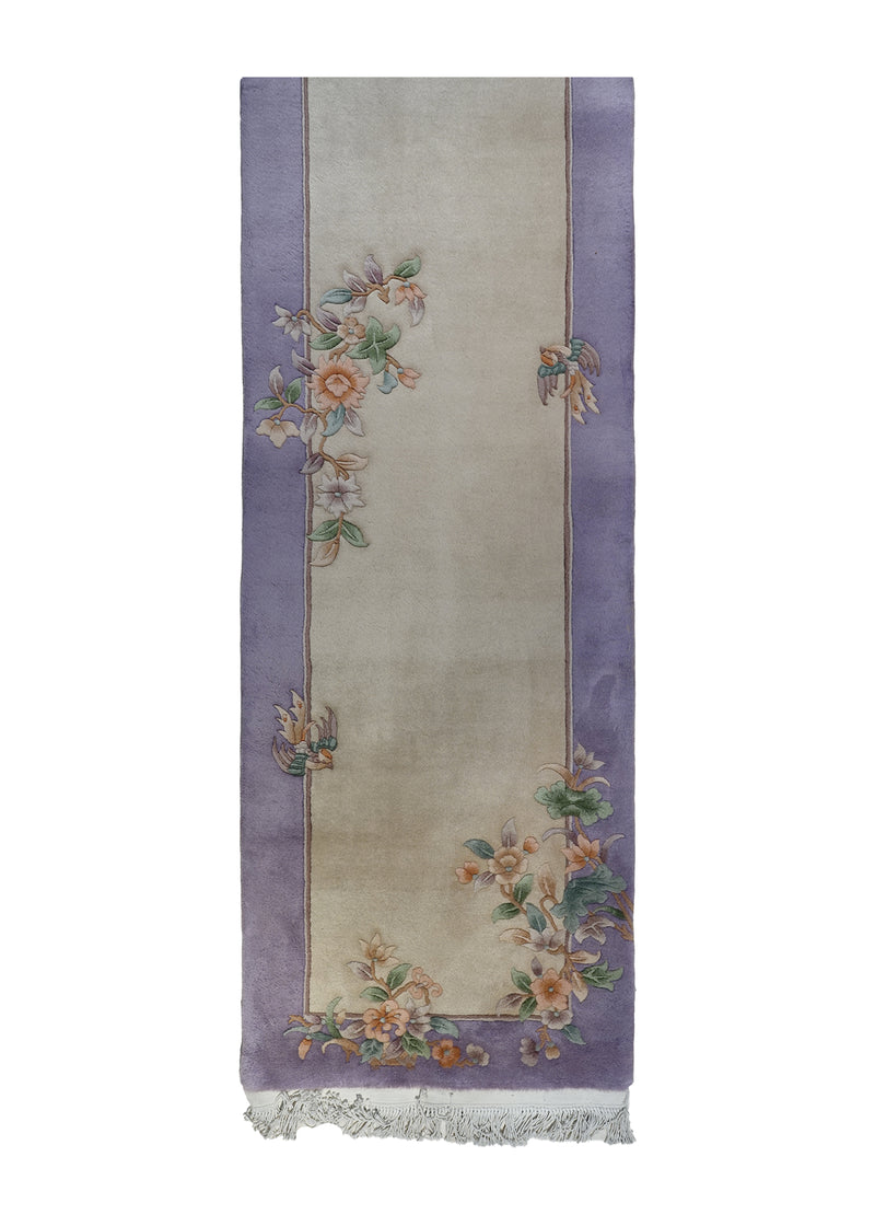 Oriental Rug Chinese Handmade Runner Traditional 2'6"x24'5" (3x24) Whites/Beige Purple Art Deco Animals Design #A25305