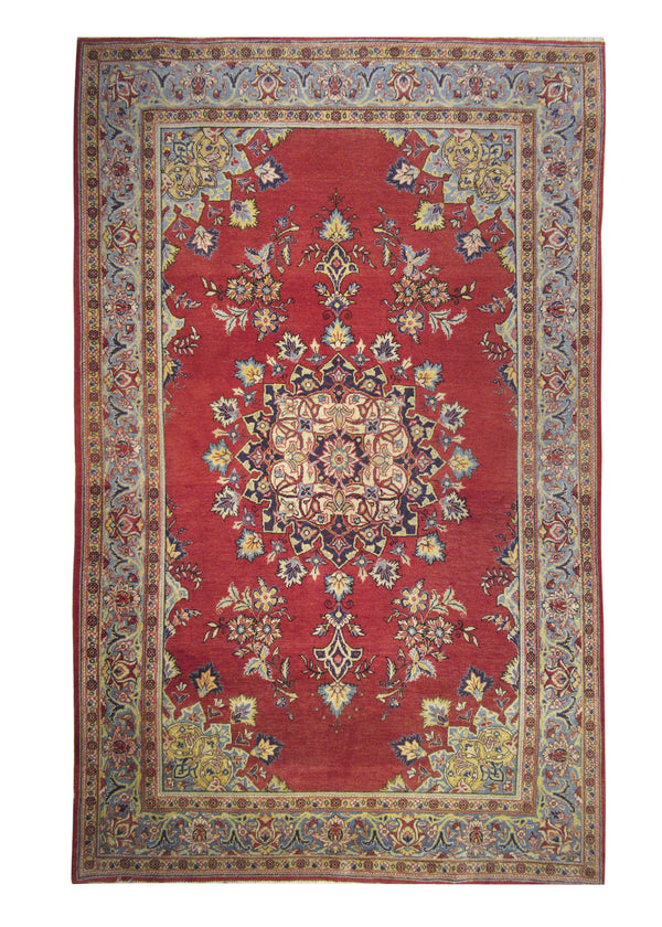 Persian Rug Qum Handmade Area Traditional 6'0"x9'4" (6x9) Red Blue Floral Design #A25323